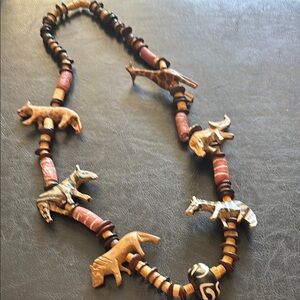 Handcrafted Carved wood African Animal Bead Necklace - Brown and Black